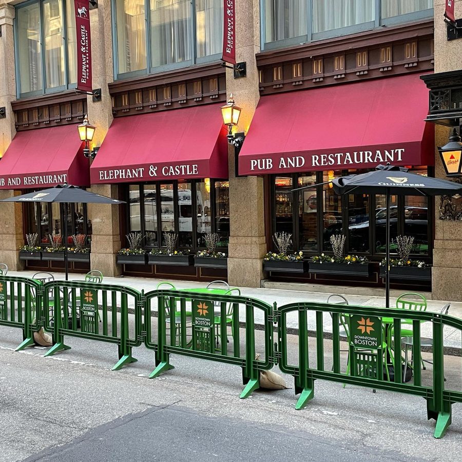 Movit barricades outside a restaurant