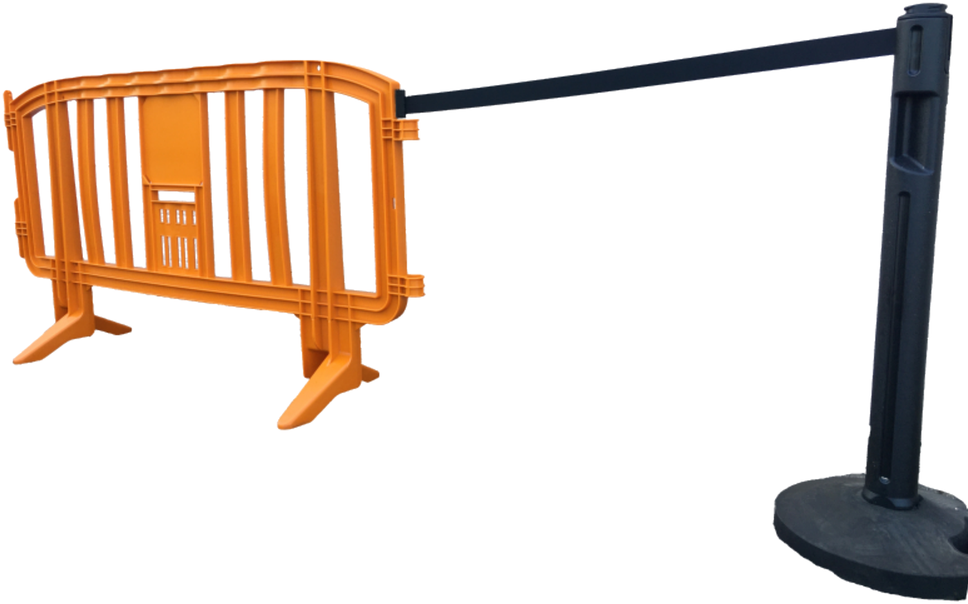 Movit barricade attached to a stanchion post